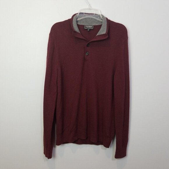 EXPRESS Men's Burgundy Red Wool Sweater Buttons - Picture 1 of 8